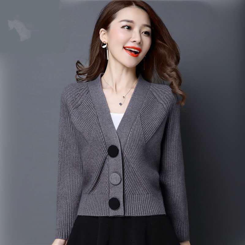 白葵曼秋冬季针织衫毛衣外套时尚秋冬短外套上衣秋季韩版宽松秋装女装