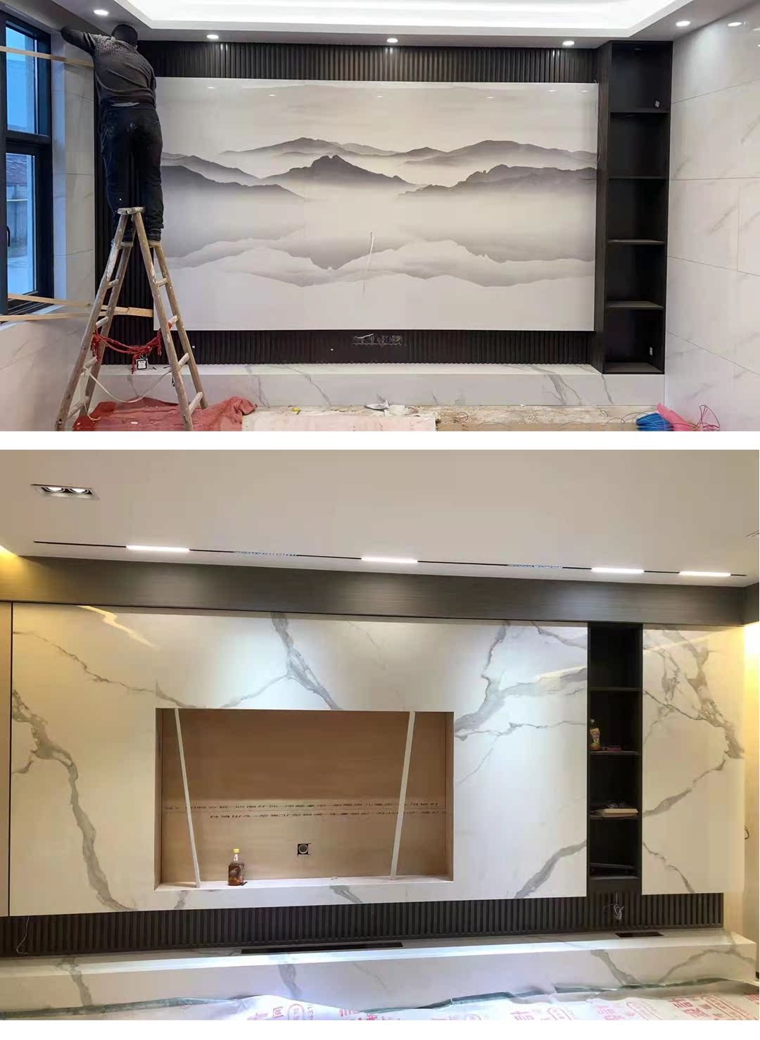 广东岩板电视背景墙800x2600岩石大板客厅现代简约电视墙影视墙 姜