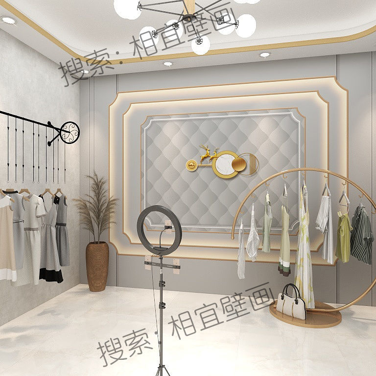 ins网红主播直播间背景墙纸抖音服装店装饰壁纸墙布3d石膏线轻奢六一