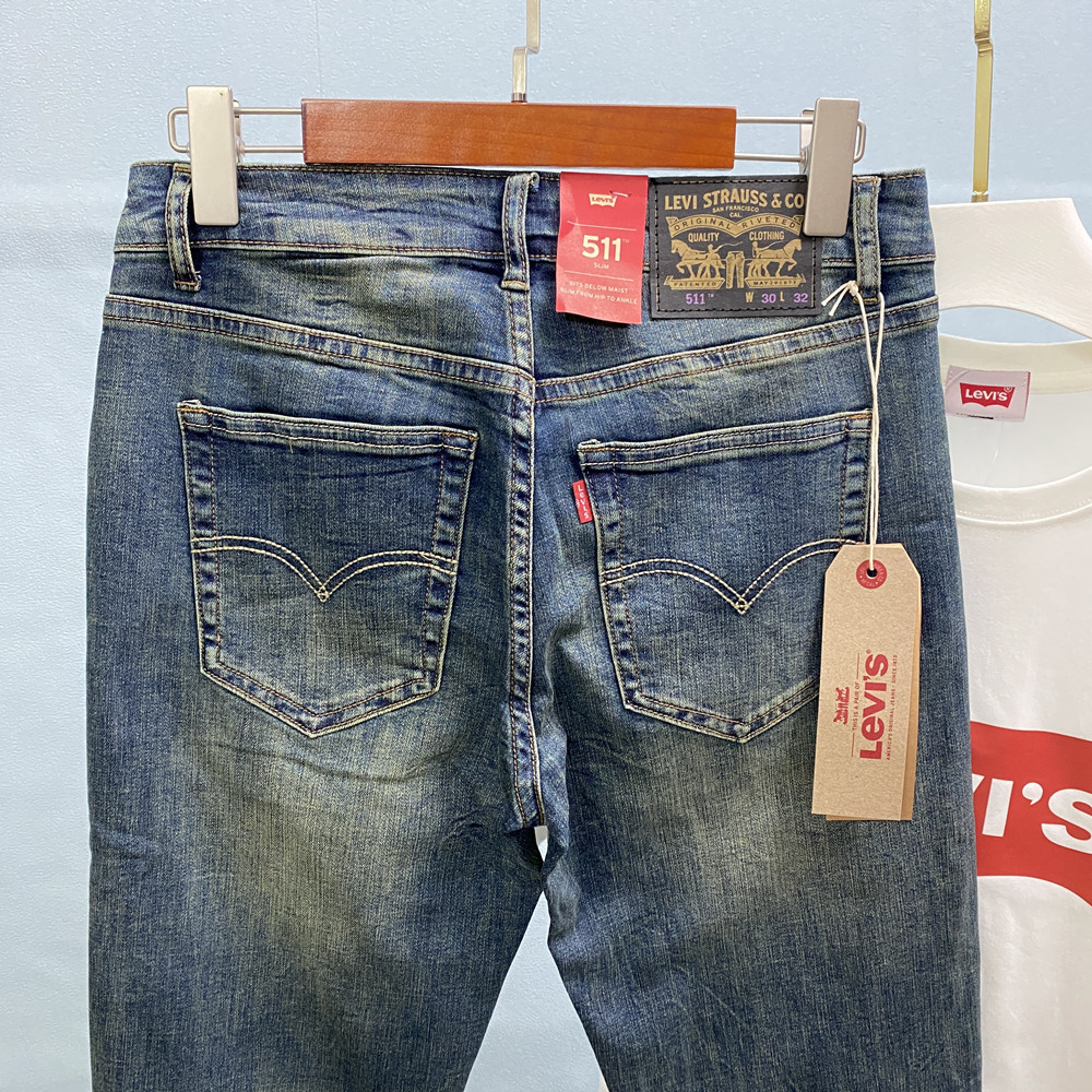 levis李维斯511牛仔裤男弹力修身小脚复古水洗做旧窄脚裤子 复古蓝