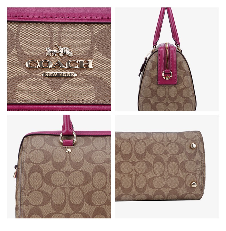 【七夕礼物】蔻驰(coach) 蔻驰女包 斜挎手提波士顿桶包 深棕/红