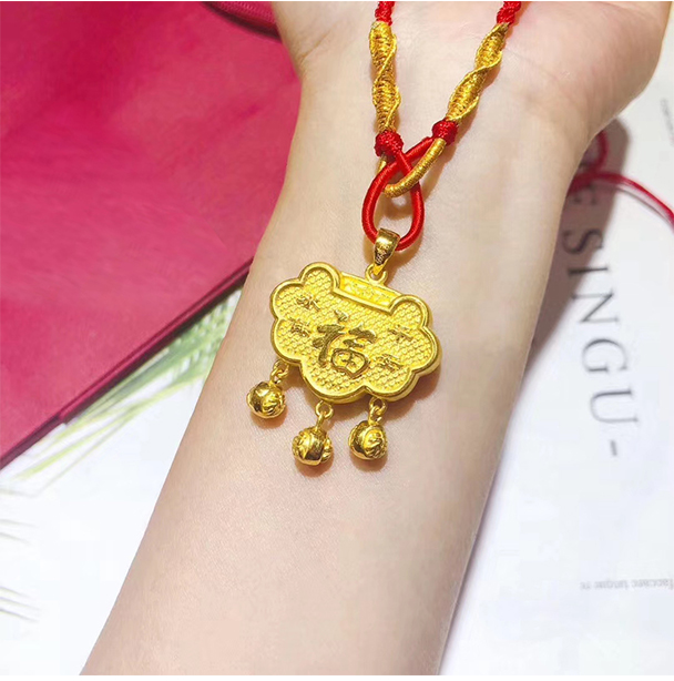 老凤凰长命富贵锁黄金长命锁吊坠宝宝满月金饰999足金婴儿红绳项链