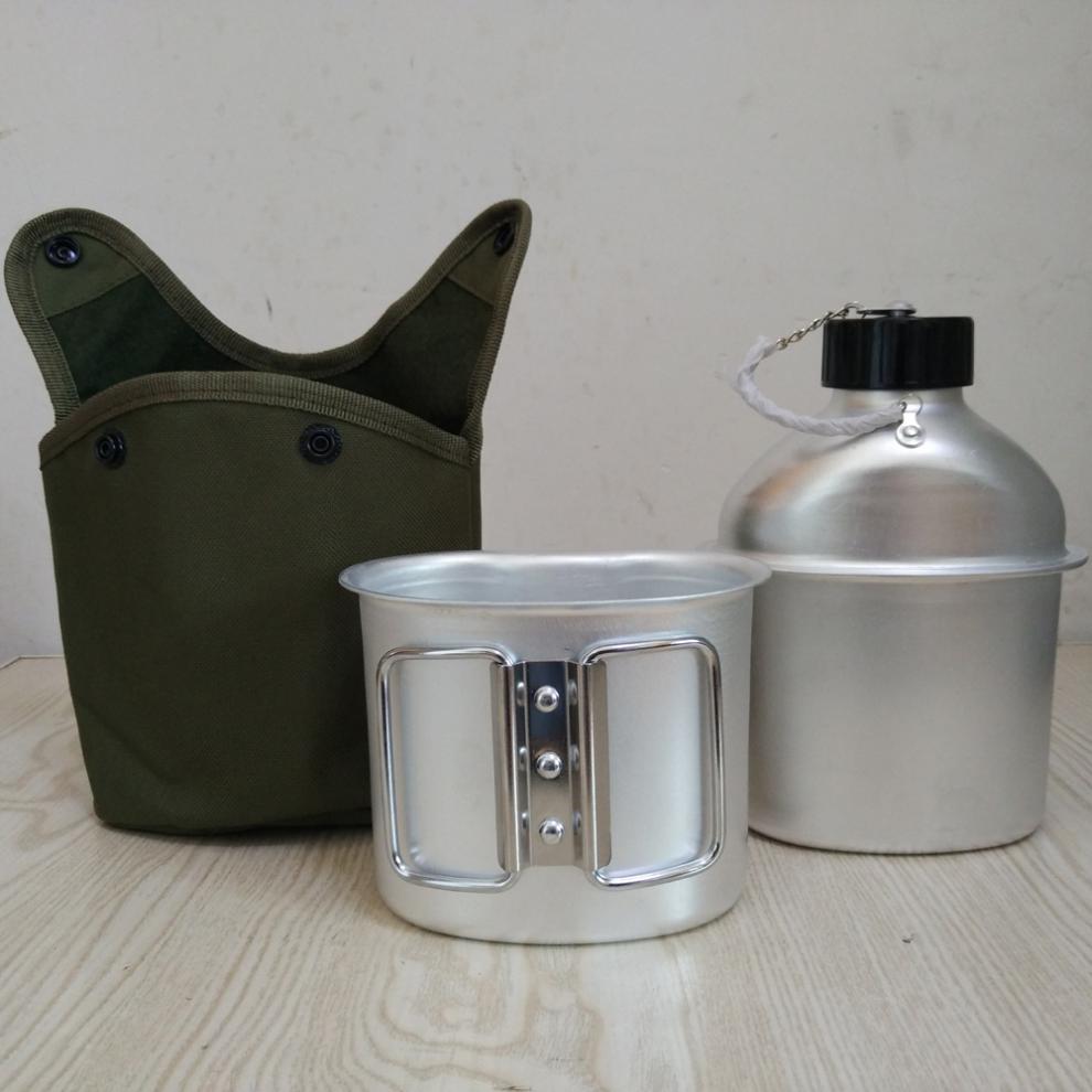 水杯饭盒户外烧烤运动旅行大容量便携78军迷水壶1号配绿色双卡挂包1l