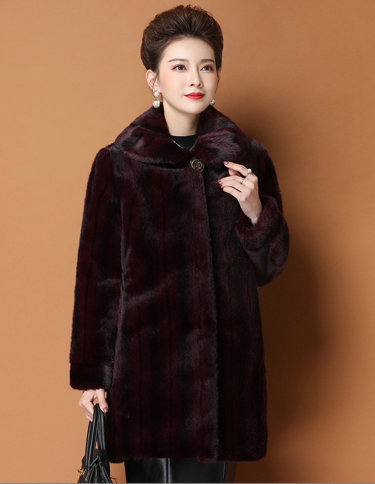 妈妈装天鹅绒外套中老年水貂毛整貂貂绒大衣高档品牌女装9318紫红m