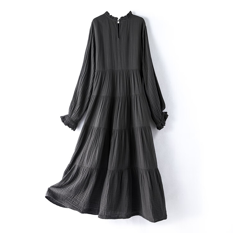 裳冉小众设计感裙子复古烟灰色中长款连衣裙轻奢仙女裙蛋糕裙深灰色