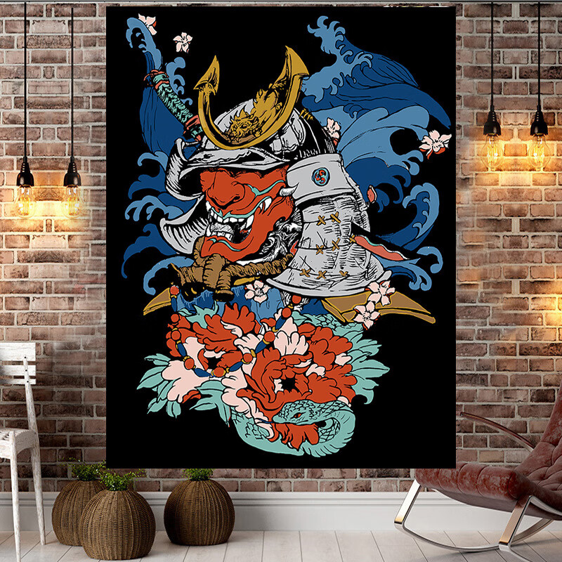 刺青纹身工作室装饰背景布酒吧餐厅改造挂布日式浮世绘挂毯画般若f竖