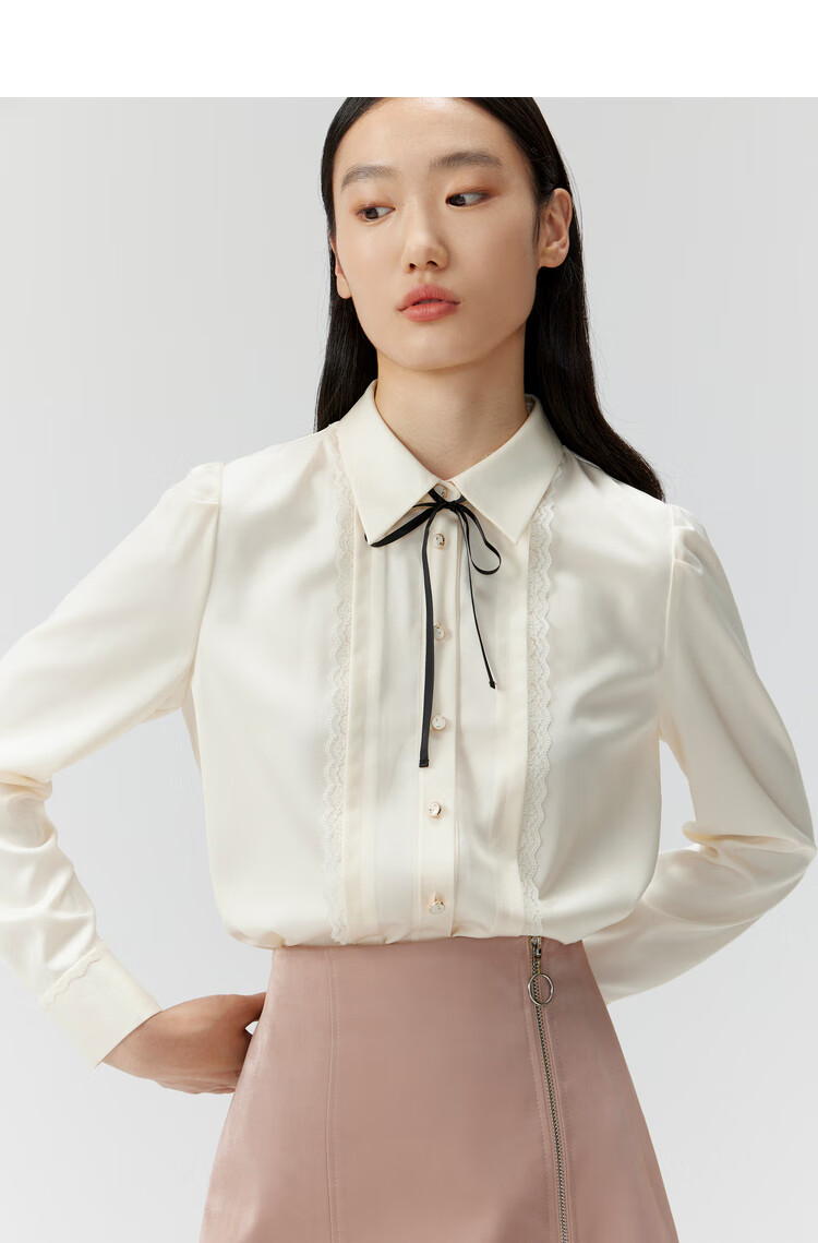 rococo2021秋冬新款法式设计感花边系带领衬衫女长袖宽松内搭衬衣2821