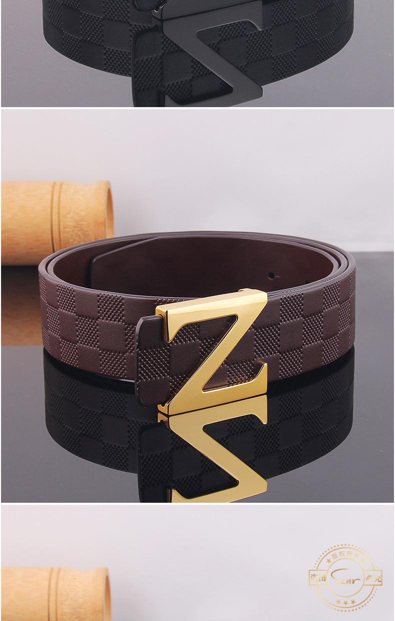 sznr轻奢品牌真皮男士皮带奢侈品z字母铜扣头层牛皮平滑扣腰带休闲