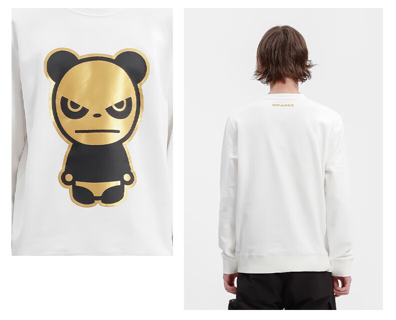 hipanda你好熊猫 卫衣男设计潮牌男式熊猫烫金印刷图案圆领套头卫衣