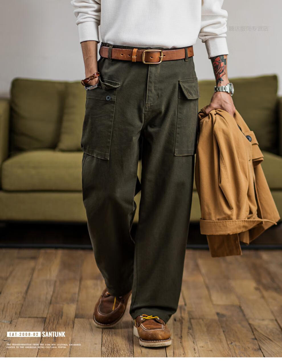 美式复古p44军库裤多口袋猴子裤男青少年宽松休闲裤军事风重磅厚实