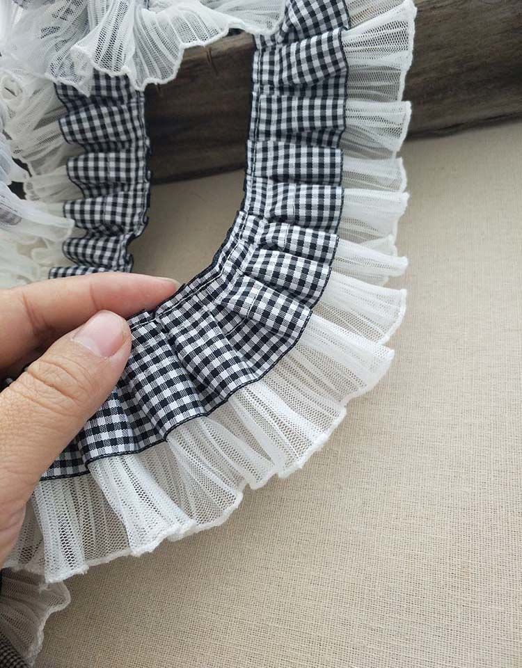 韩版小可爱格子带花边蕾丝褶皱百褶飞边网红袖口领口裙摆装饰辅料红色