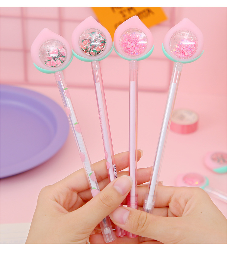 侧目 可擦笔ins粉色少女心水蜜桃摩易擦晶蓝芯亮片中性笔黑色0.