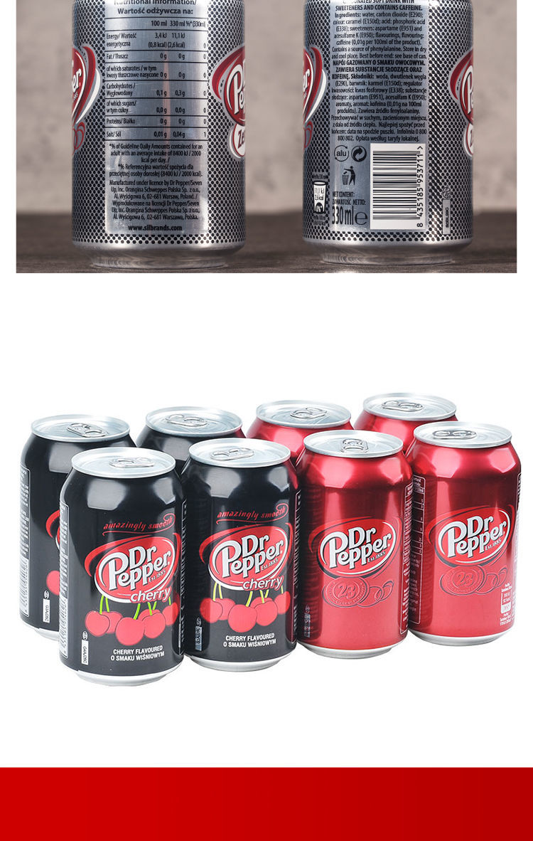 美国胡椒博士汽水原味樱桃味可乐碳酸饮料汽水1524罐原味15罐装日期至