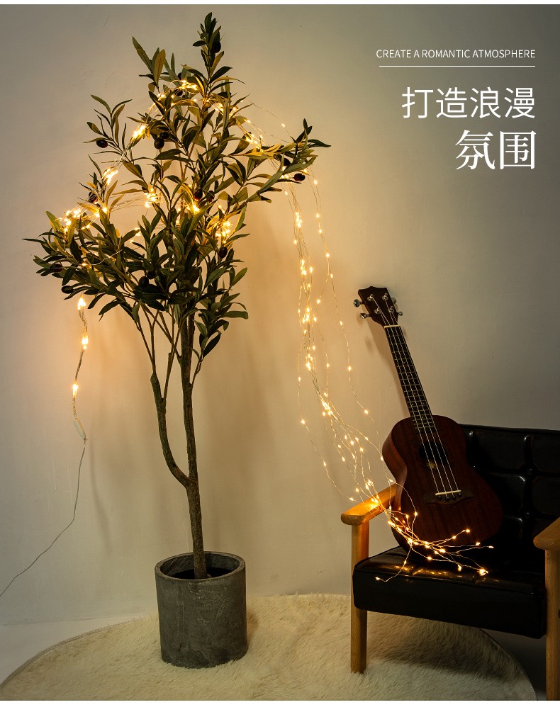 静光太阳能led铜线树枝彩灯闪灯串灯满天星装饰阳台布置庭院树藤挂灯