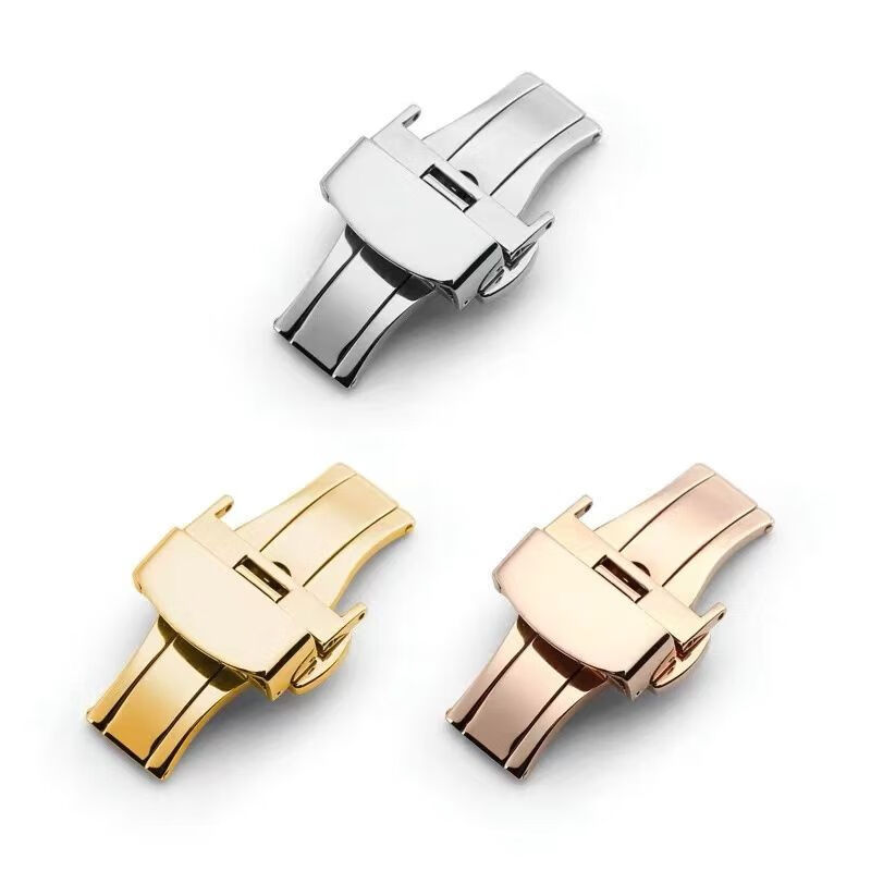 表扣配件折叠扣蝴蝶扣双按扣牛皮表带扣精钢自动手表扣不锈钢玫瑰金