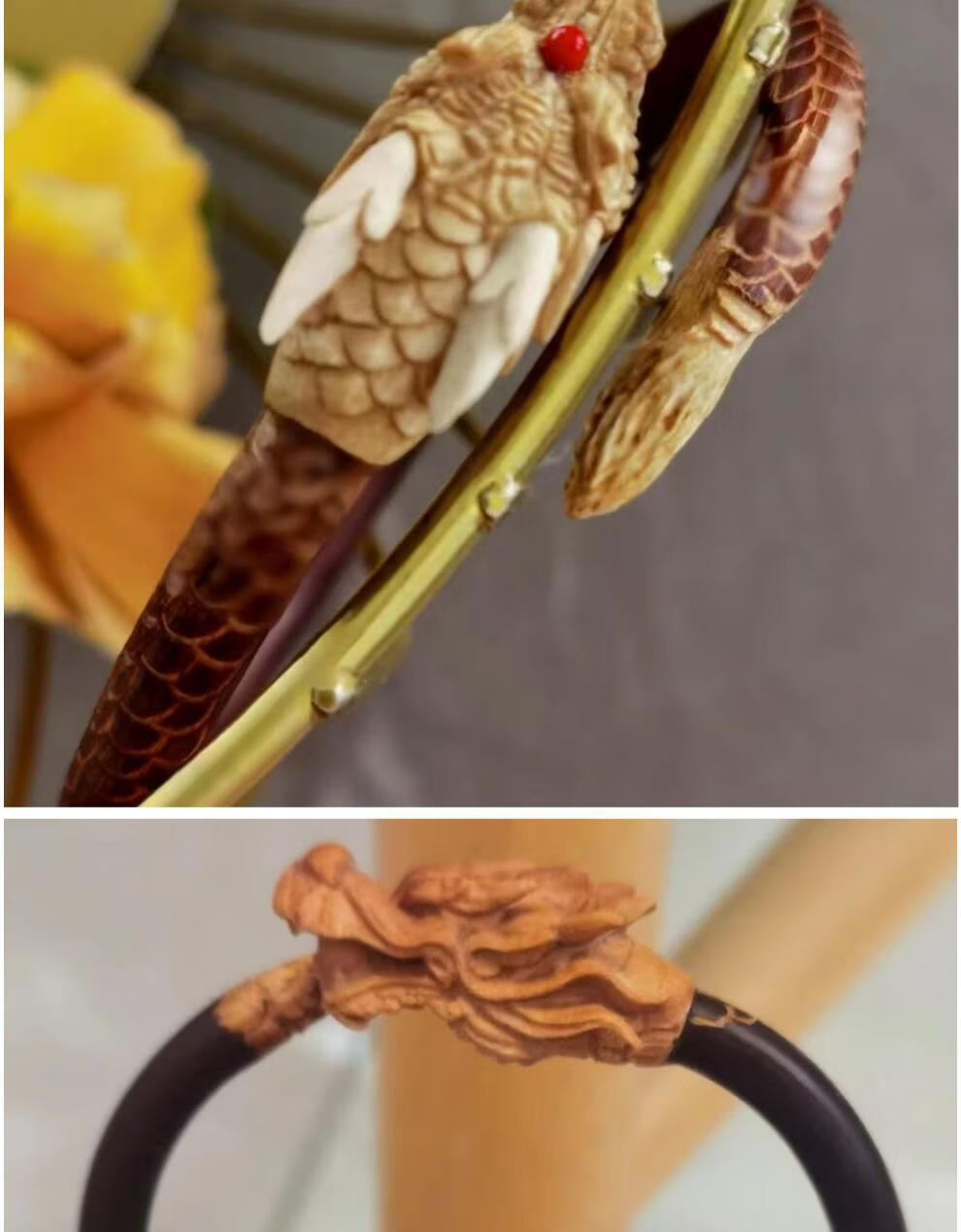 朴春十木生西藏鸡血藤雕刻手镯野生原藤手工雕刻龙镯腕上龙情侣红米珠