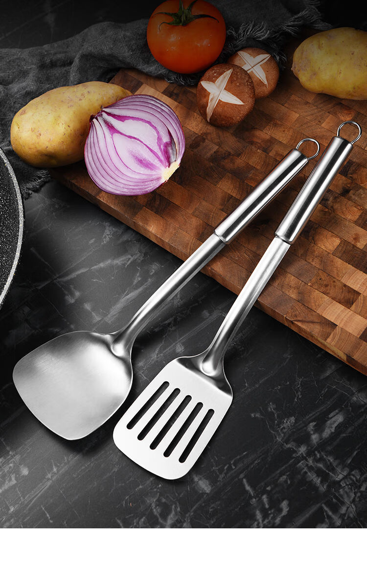 食品级加厚不锈钢防烫锅铲子套装炒菜铲厨房用品家用煎铲汤勺漏勺煎铲