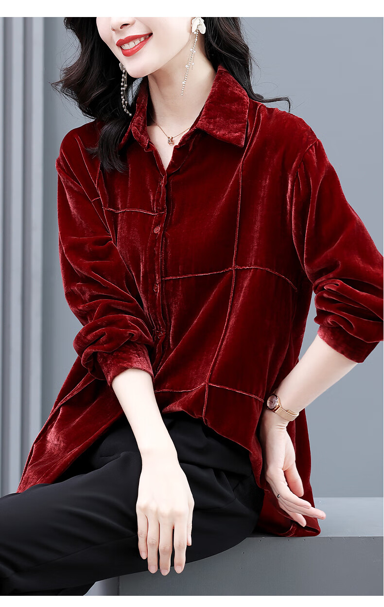 宝丽宫廷bolyplace品牌女装真丝丝绒衬衫女2022夏季新款时尚设计感