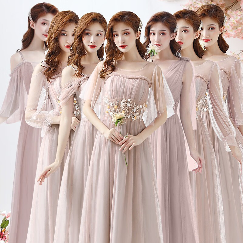 捡漏价伴娘服春秋中长款大气高级感缎面2022新款姐妹团礼服简约大气