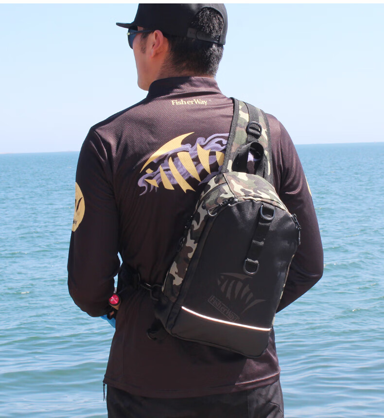钓影路亚包多功能胸背包可芋户外防水钓鱼包单肩斜挎腰包渔具插背竿包