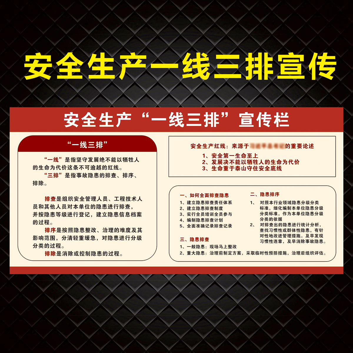 企业安全生产宣传画海报一线三排挂图车间安全信息公示栏背胶贴纸定制