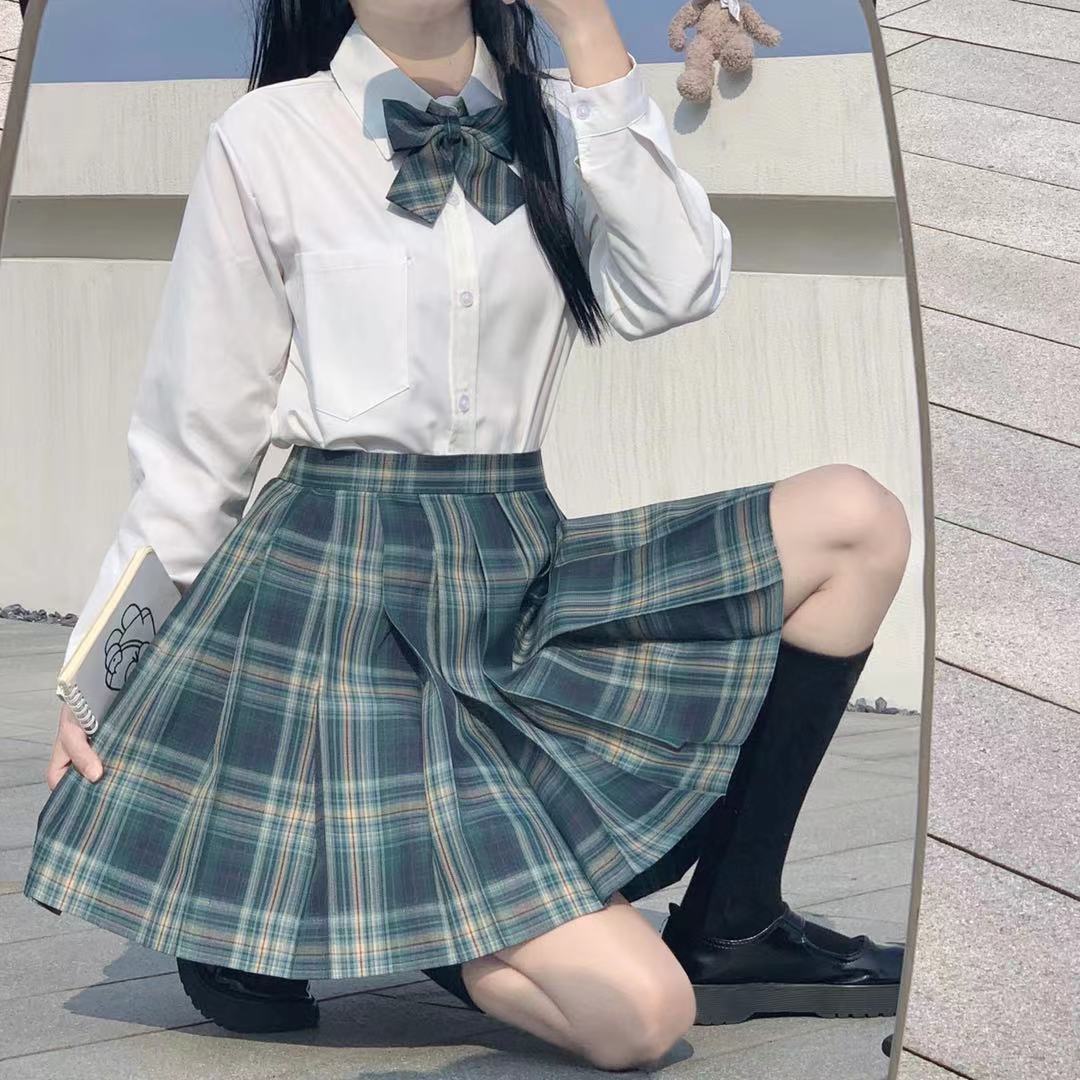 森马集团旗下棉致森林来信jk制服套装全套正版学院风绿格百褶裙森女