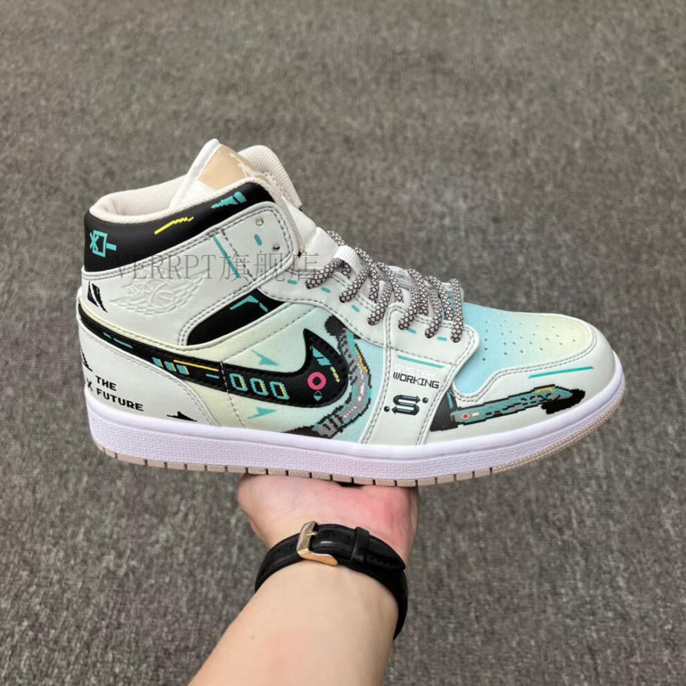 蓝绿电玩 乔1机能电玩像素运动篮球鞋554724-082nike官网品牌 旗舰