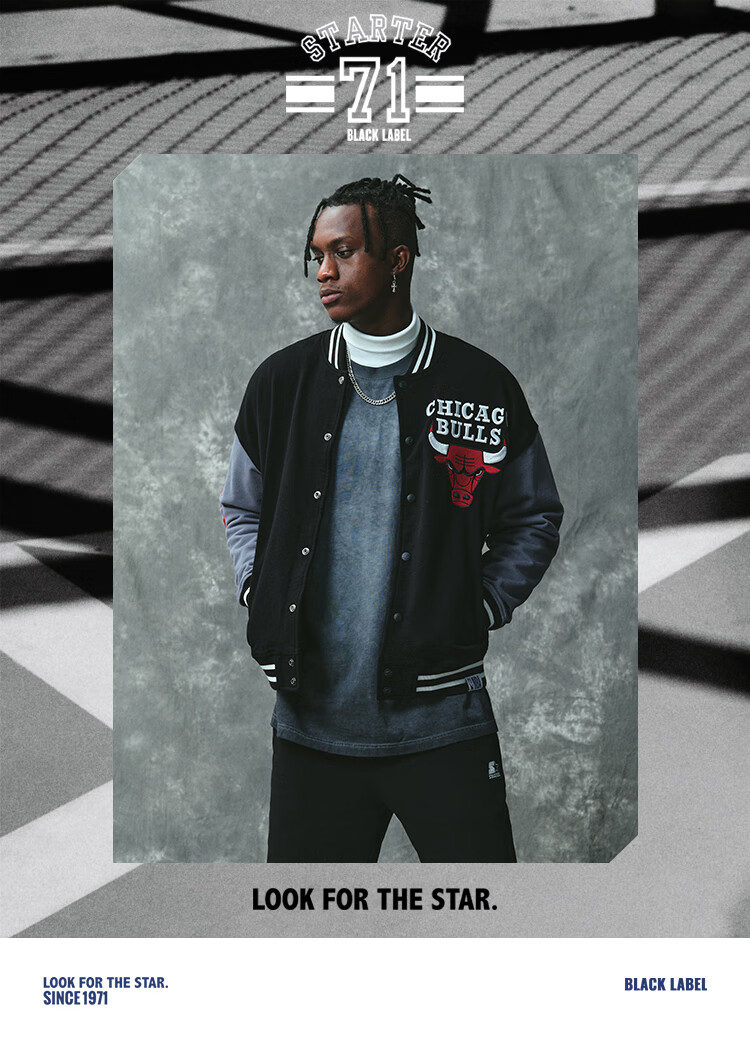 starter x nba联名男款秋季经典公牛队夹克外套 黑色 l【图片 价格