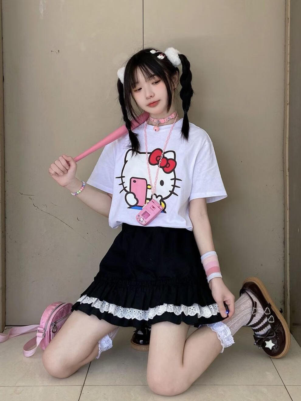 遮臀裙日系可爱软妹仙女学生韩版高腰荷叶蕾丝边蛋糕裙短裙黑色l