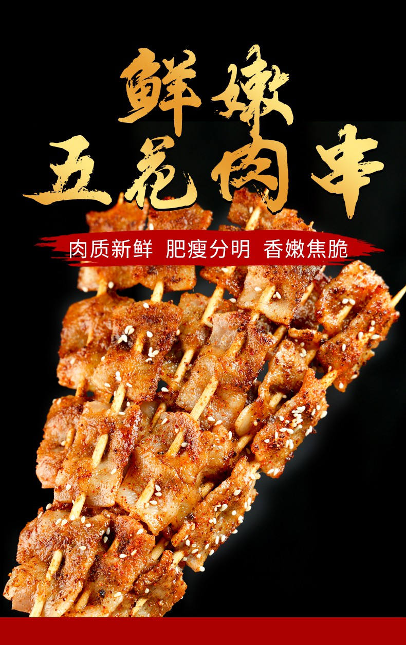 bbq戶外燒烤半成品燒烤五花肉串燒烤串豬肉串20串醃製燒烤食材【圖片