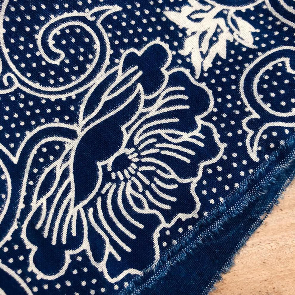 靛蓝染布料 日本蓝染古布花型植物靛蓝印花布拔染型染蜡染手工服装