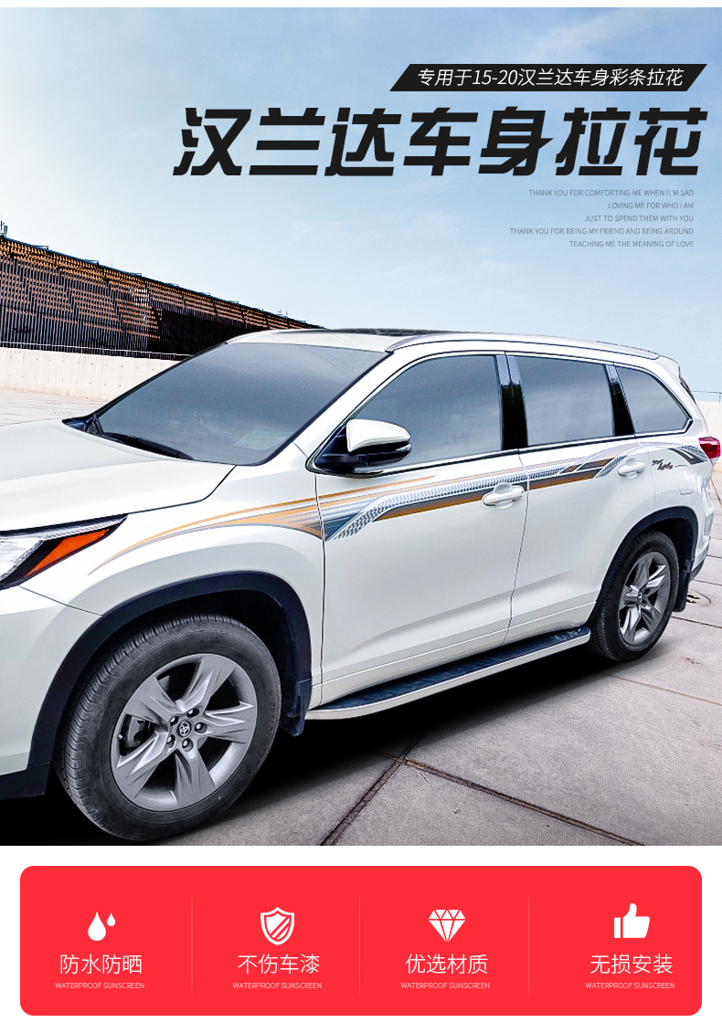 09-2022款丰田四代汉兰达车身贴花拉花适用于15-22款车贴 汽车装饰