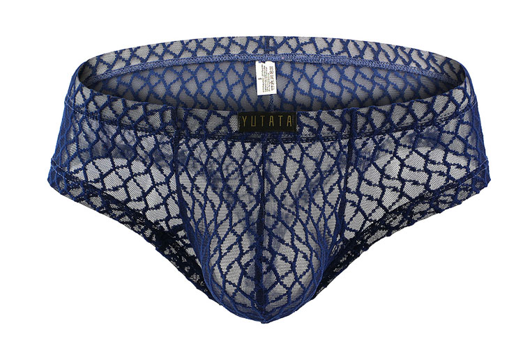 男士性感网纱大丁字内裤小平角男式露臀低腰透气透明大码 酒红色 l