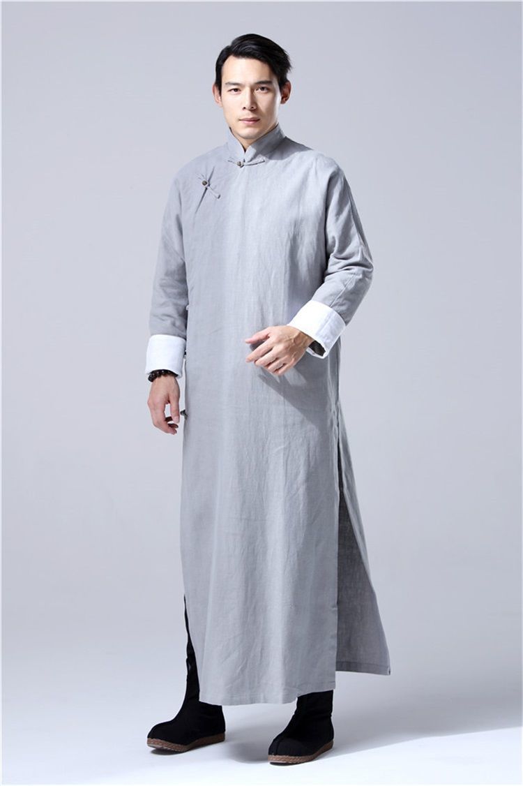 意型爸爸50-60岁休闲夏款男士长裤唐装中式长衫长袍唐装男亚风长衫