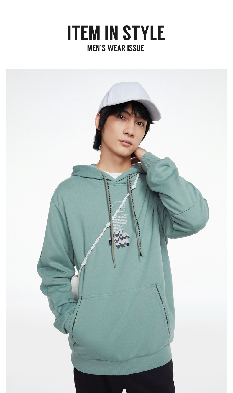 马克华菲旗舰店官网潮牌连帽卫衣男春秋季新款ins潮流清新减龄灰绿色