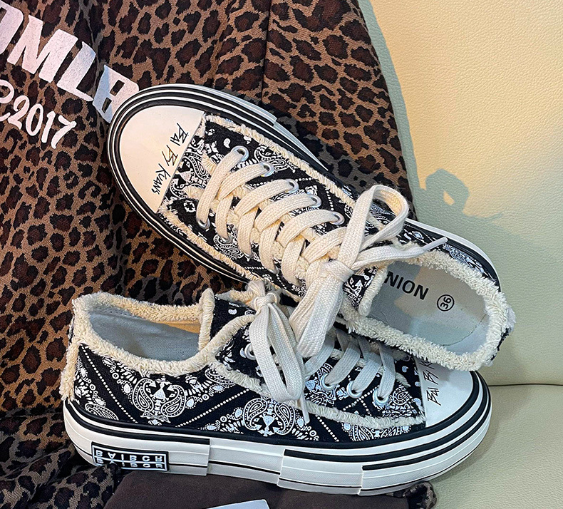 厚底乞丐鞋腰果花帆布鞋女ulzzang百搭韩版ins街拍潮鞋子b8856黑色35