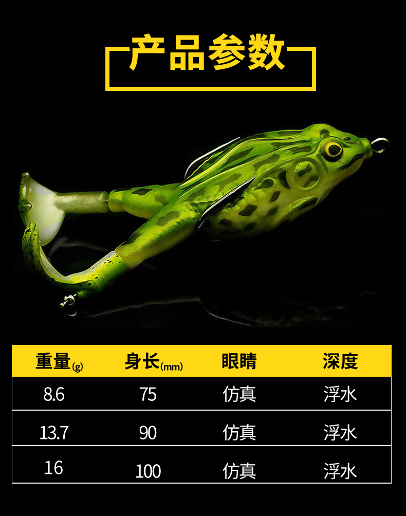 路亚假饵鱼饵旋转双腿雷蛙套装黑鱼专杀远投青蛙仿生软饵渔具 黑背