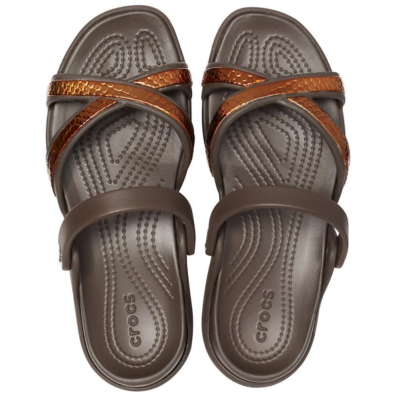 crocs/卡洛驰女拖鞋夏季轻质平跟交叉带海边 bronze/espresso 11