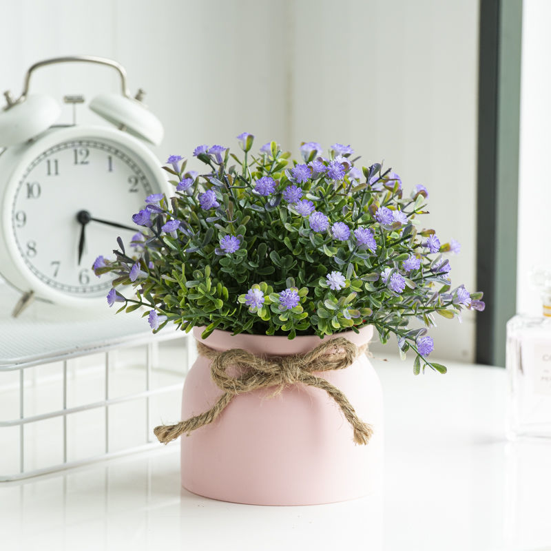 精选绿植仿真麻绳彩色盆满天星盆栽假花装饰欧式仿真花绿植物摆件满天