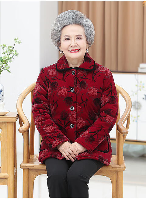 女装奶奶装棉袄冬季加绒加厚大码外套女妈妈装灯芯绒棉衣女紫芙蓉xl