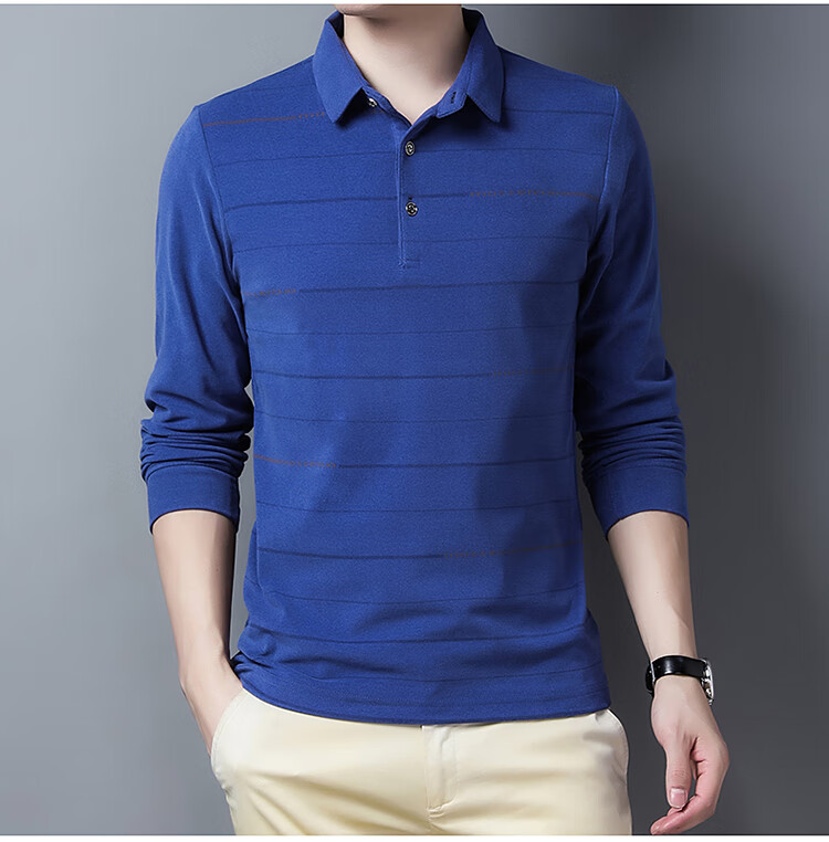 中年男士长袖t恤带领秋衣外穿双面绒中老年宽松休闲爸爸冬装上衣43111