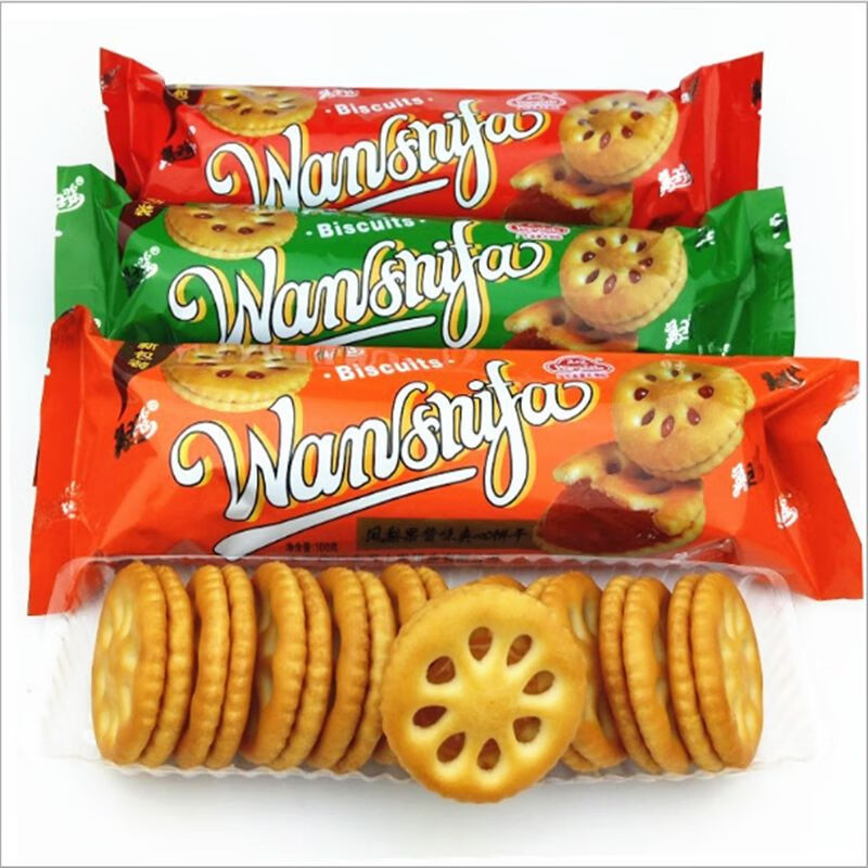 万事发10包万士发果酱夹心饼干糕点100g凤梨果酱味夹心饼干100g包果酱