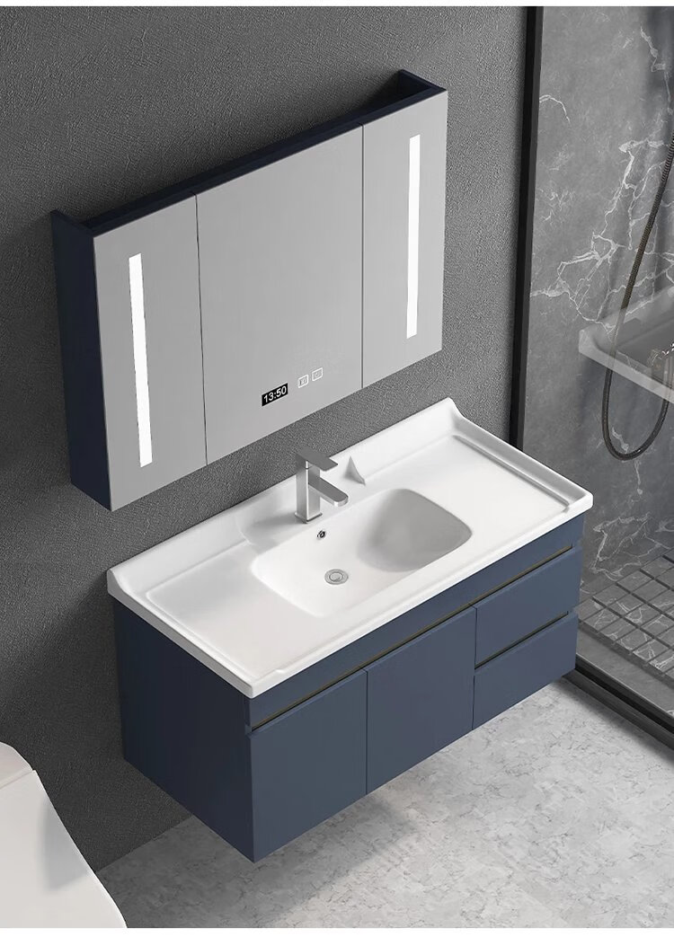 松下浴室柜现代轻奢简约卫生间洗漱台实木一体洗手盆镜柜组合台盆 80