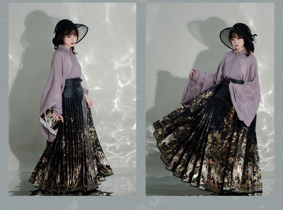 明制汉服 古风汉服女明制织金妆花六米大裙摆百褶马面裙麒麟锦鲤柏舟