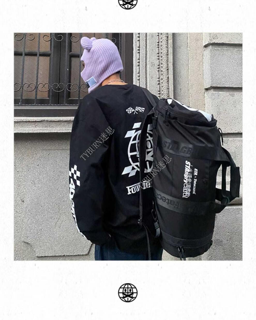 404mob嘻哈潮牌hiphop印花长袖t恤男女宽松圆领街头运动情侣上衣 黑色