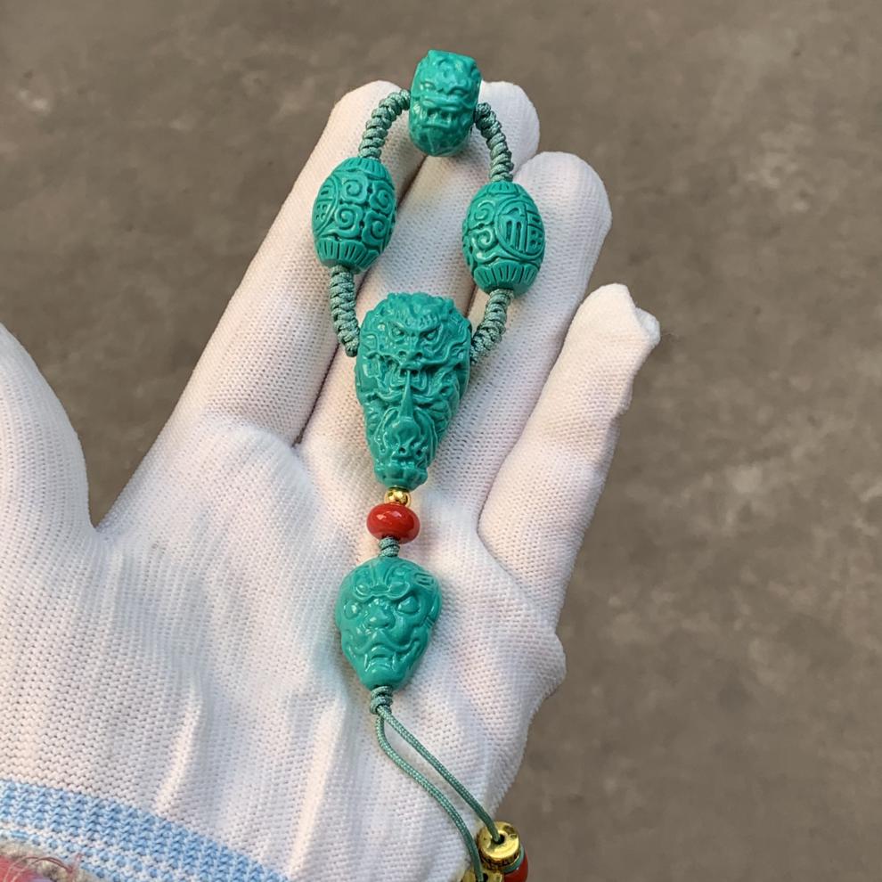 蜜蜡三通文玩配饰套装二代绿松金刚星月菩提配饰藏式108佛珠佛头 12