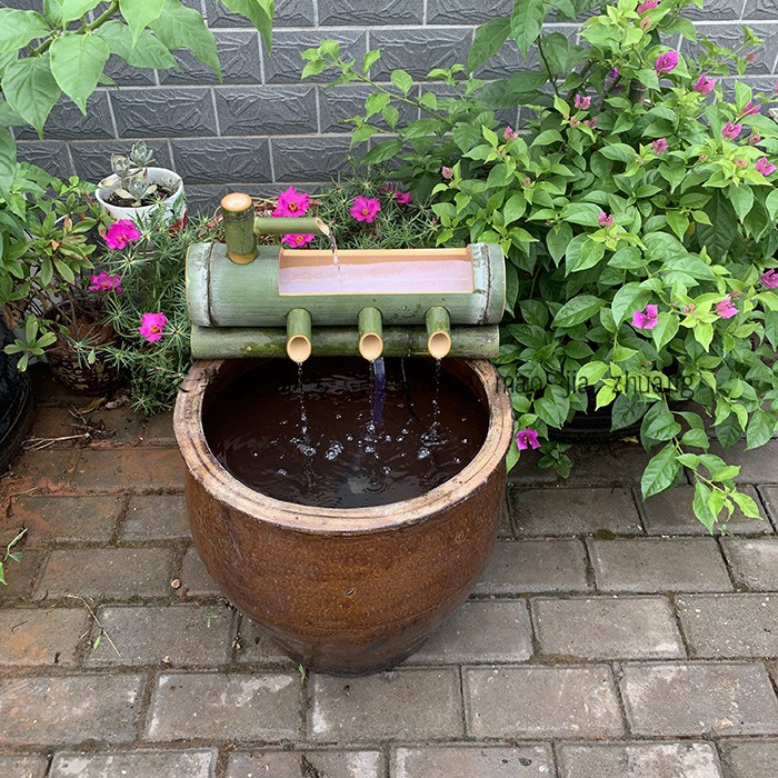 品鱼池鱼缸竹子流水循环竹筒流水器石槽水缸过滤器流水增氧摆件qsn86