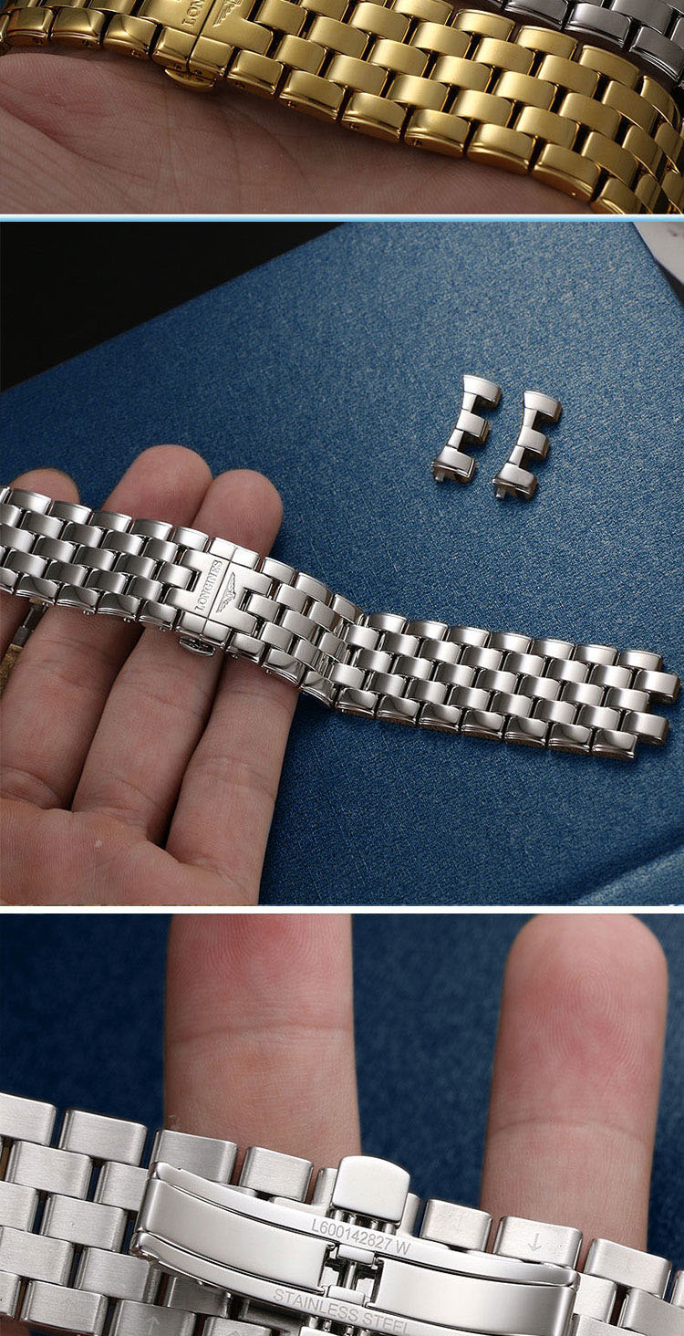 适用浪琴军旗原装表带钢带康卡斯名匠瑰丽律雅嘉岚心月男女款精钢配件