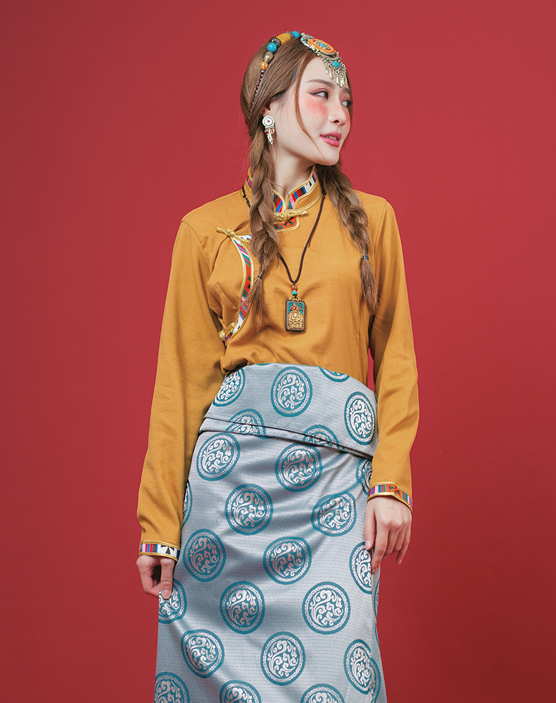 锅庄舞藏族服装女服饰藏装衬衣民族风棉麻衬衫藏袍西藏裙上衣藏式