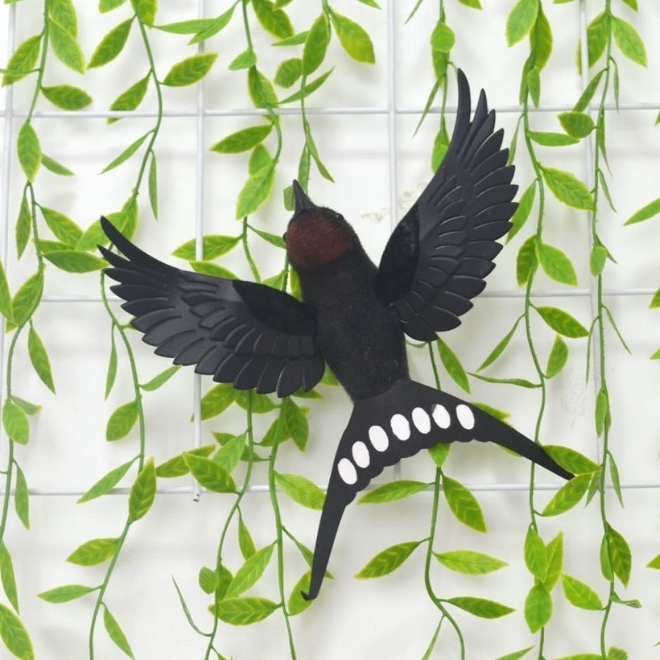 仿真小鸟装饰摆件假鸟仿真燕子燕巢鸟窝摄影道具墙上装饰品2只燕子不